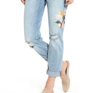 Caslon Boyfriend Embroidered Floral Jeans